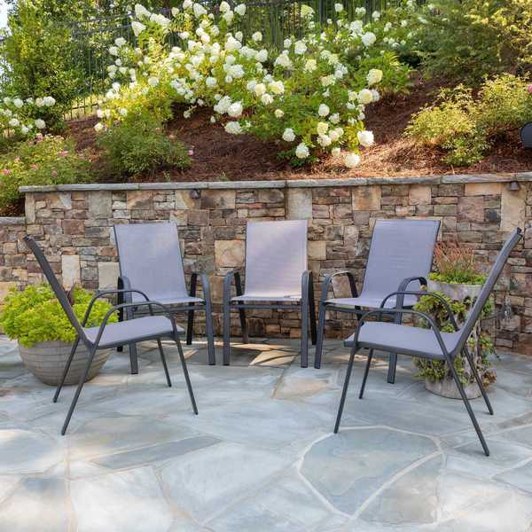 Flash Furniture 5PK Gray Outdoor Stack Chair w/ Flex Material 5-JJ-303C-G-GG